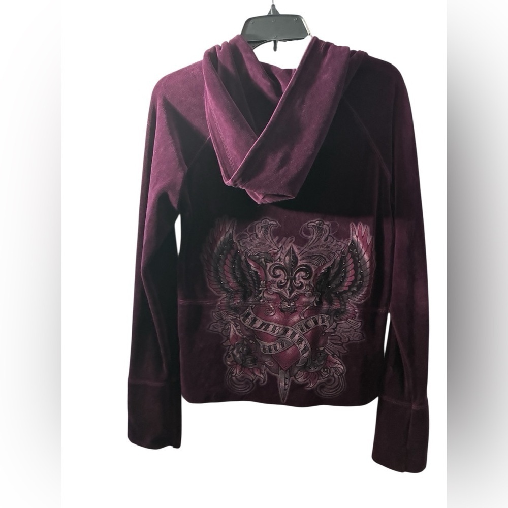 Vintage Bejeweled By Susan Fixel Y2K Purple Velour Zip-Up Hoodie L